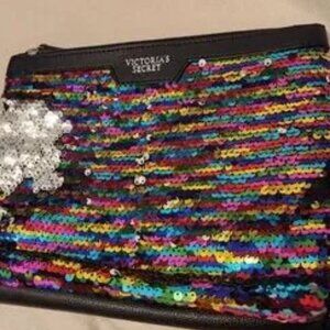 Victoria's Secret Sequin Make up Bag Colorful Travel Clutch NEW